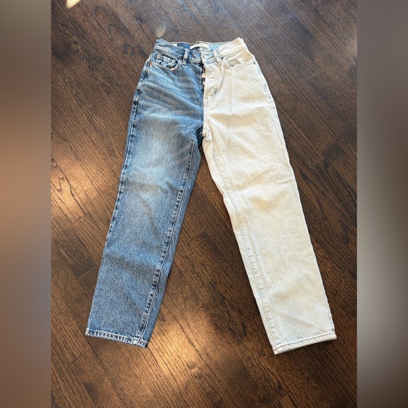 PacSun Two Tone High Rise Straight Jeans Colorblock Denim Button Fly Size 22 - Picture 2 of 7